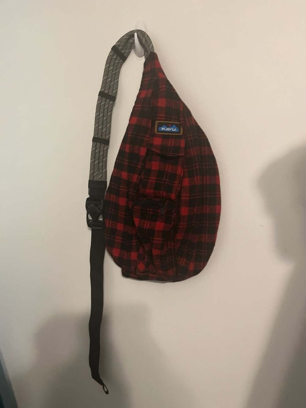 KAVU Rope Bag Sling Backpack Red Black Buffalo Plaid